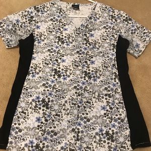 Floral blue and grey scrub top